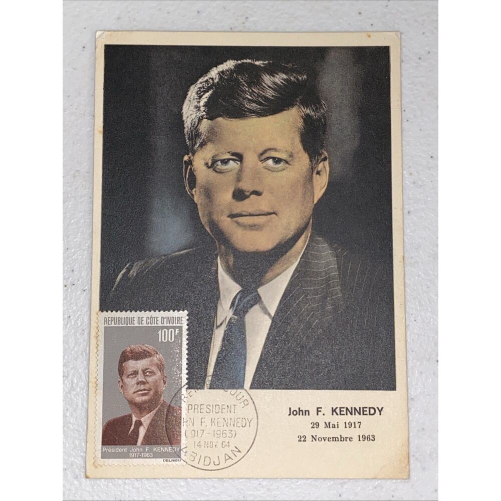 JFK‎ John F Kennedy Memorial Postcard 1964 Stamped 100f Abidjan Ivory Coast RARE